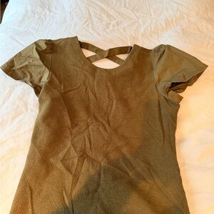 Anthropologie Olive Green Textured Short-Sleeve Top with Back Straps